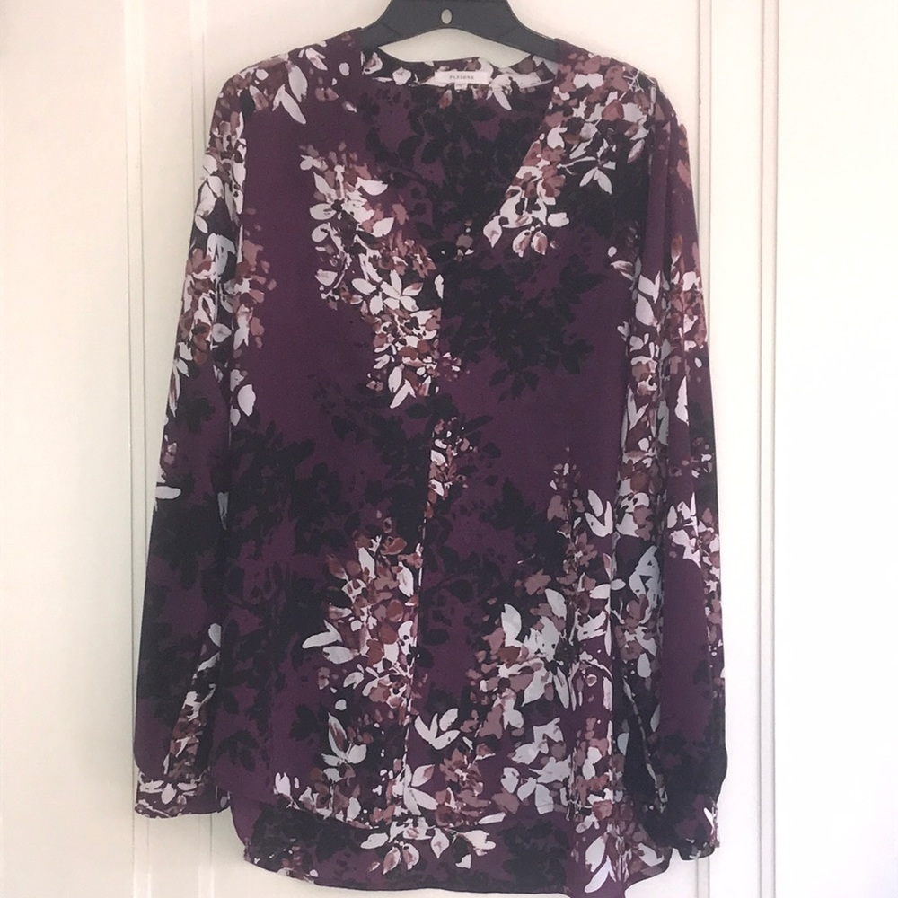Pleione purple floral long sleeved blouse size Lg